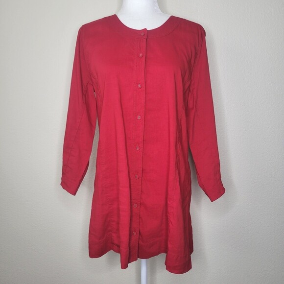 EILEEN FISHER $168 Solid Red Italian Linen Button Up Shirt Top Size MEDIUM - Picture 10 of 12